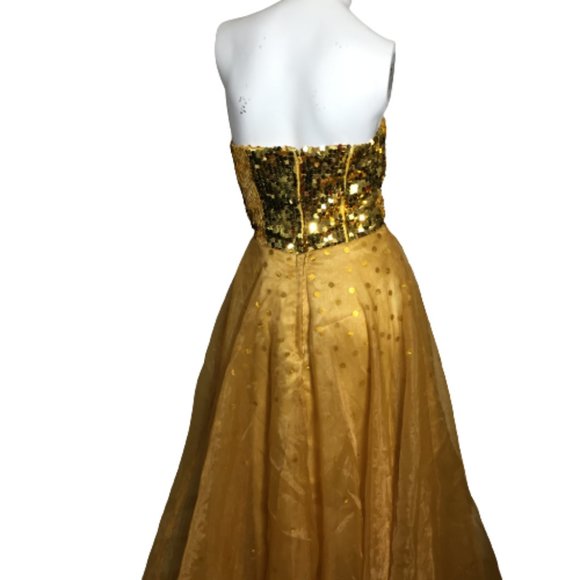 Gold Sequins Strapless Gown - Picture 11 of 14